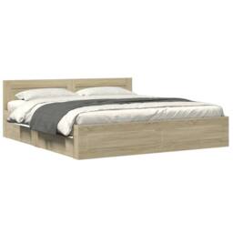 Berkfield Home Durable Bed Frame with Headboard without Mattress Sonoma Oak 200x in Light Oak - thumbnail 3