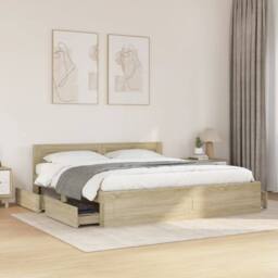 Berkfield Home Durable Bed Frame with Headboard without Mattress Sonoma Oak 200x in Light Oak - thumbnail 2