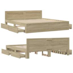 Berkfield Home Durable Bed Frame with Headboard without Mattress Sonoma Oak 200x in Light Oak - thumbnail 8