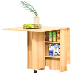 HOMCOM Foldable Dining Table with Storage Shelves for Kitchen, Dining Room in Natural - Size: 140 cm x 80 cm - thumbnail 2