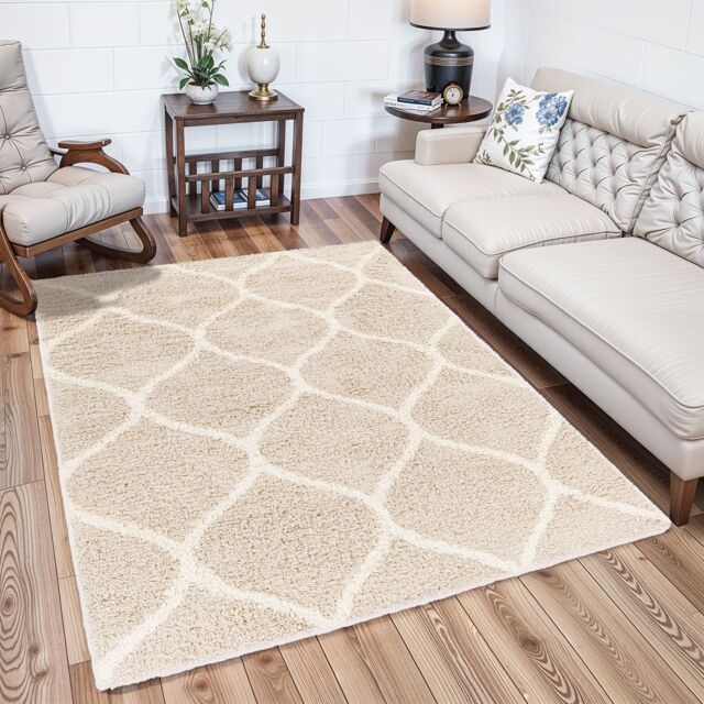 Livabliss Urban Shag-Modern Beige White Blue Grey Soft Plush Pile Living Bedroom Rug - Size: 200 cm x 290 cm - image 1