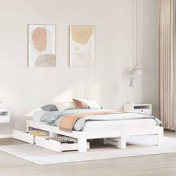 Berkfield Home Full Bed Frame without Mattress White 150x200 cm King Size Solid - thumbnail 2
