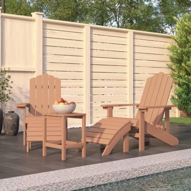Berkfield Home Garden Adirondack Chairs with Footstool & Table HDPE Brown - image 1