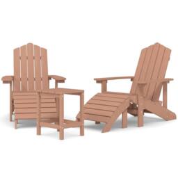 Berkfield Home Garden Adirondack Chairs with Footstool & Table HDPE Brown - thumbnail 2