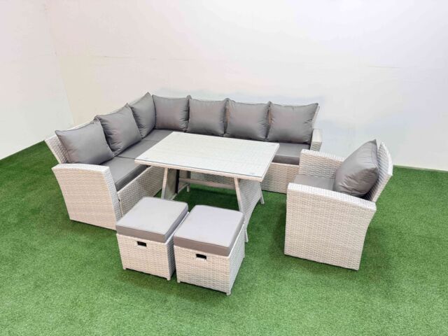 Fimous Garden Outdoor Rattan Furniture Set with Armchair 9 Seater in Light Grey - image 1