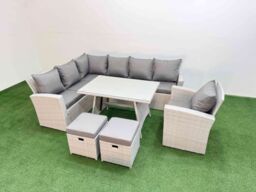 Fimous Garden Outdoor Rattan Furniture Set with Armchair 9 Seater in Light Grey - thumbnail 1