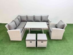 Fimous Garden Outdoor Rattan Furniture Set with Armchair 9 Seater in Light Grey - thumbnail 2