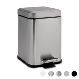 Harbour Housewares Square Bathroom Pedal Bin - 3L Stainless Steel Slim Rubbish Dustbin in Metallic Silver