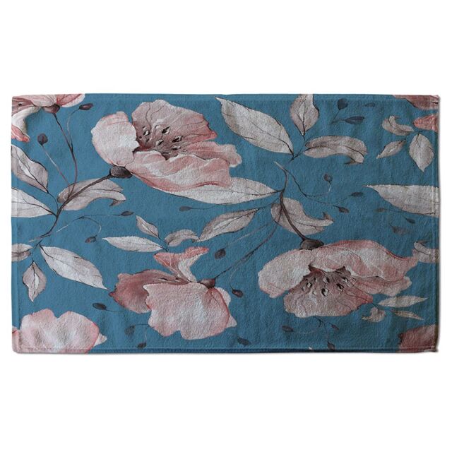 Benjamin Tate Design Pink Flowers On Blue Soft Bath Towel - image 1