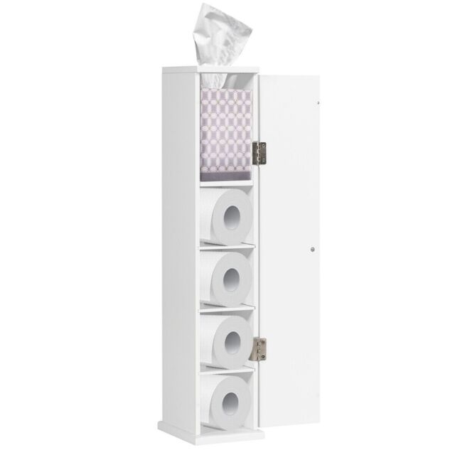Costway Compact Toilet Tissue Storage Tower Freestanding Paper Towel Holder W/ Detachable Shelf in White - image 1