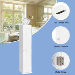 Costway Compact Toilet Tissue Storage Tower Freestanding Paper Towel Holder W/ Detachable Shelf in White - thumbnail 2