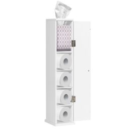 Costway Compact Toilet Tissue Storage Tower Freestanding Paper Towel Holder W/ Detachable Shelf in White - thumbnail 1
