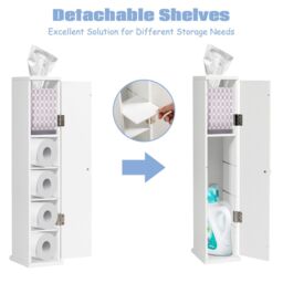 Costway Compact Toilet Tissue Storage Tower Freestanding Paper Towel Holder W/ Detachable Shelf in White - thumbnail 3
