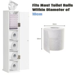 Costway Compact Toilet Tissue Storage Tower Freestanding Paper Towel Holder W/ Detachable Shelf in White - thumbnail 4
