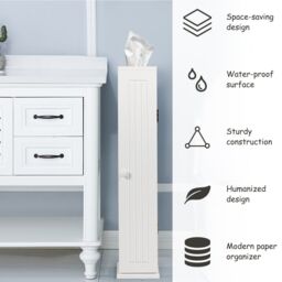 Costway Compact Toilet Tissue Storage Tower Freestanding Paper Towel Holder W/ Detachable Shelf in White - thumbnail 5