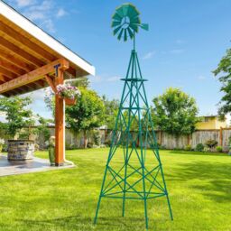 Costway 253 cm Ornamental Windmill All Weather Metal Wind Mill Weathervane in Green - thumbnail 4