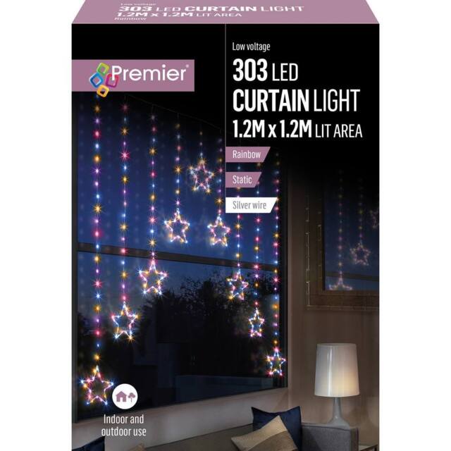 Premier Decorations Curtain Light Stars 303 Rainbow LED Lights 1.2m X 1.2m - image 1