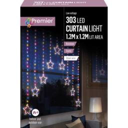 Premier Decorations Curtain Light Stars 303 Rainbow LED Lights 1.2m X 1.2m - thumbnail 1