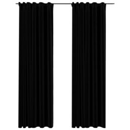 Berkfield Home Linen-Look Blackout Curtains with Hooks 2 pcs Black 140x225 cm - thumbnail 2