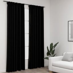 Berkfield Home Linen-Look Blackout Curtains with Hooks 2 pcs Black 140x225 cm - thumbnail 1