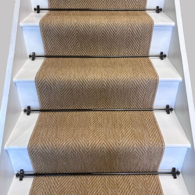 RainbowHome Herringbone New England Beige Stair Runner with Self-Colour Edge - Size: 50 cm x 700 cm - image 1