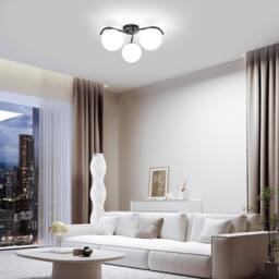 Goeco Modern Ceiling Light, Made of White Glass Globe, Round Glass Light, E27 in Black - thumbnail 9