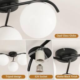 Goeco Modern Ceiling Light, Made of White Glass Globe, Round Glass Light, E27 in Black - thumbnail 6