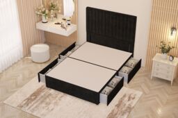 "Somnior Eleanor Divan Bed 4 Drawers & 54"" Floor Standing Headboard Velvet in Black - Size: Super King" - thumbnail 3