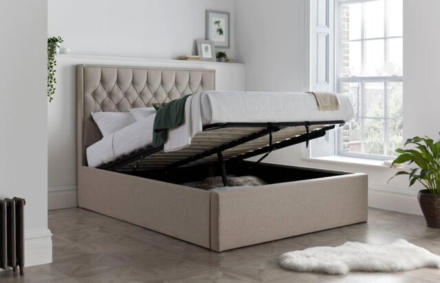 Rest Relax Wilford Oatmeal Fabric Ottoman Bed in Natural - Size: King - image 1