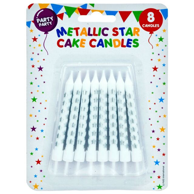VFM e-Store 8 Metallic Gold Birthday Cake Candles with Stars, () in Silver - image 1