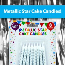 VFM e-Store 8 Metallic Gold Birthday Cake Candles with Stars, () in Silver - thumbnail 2