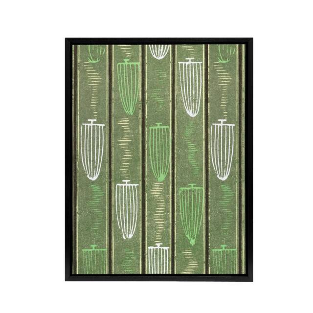 "Artery8 Green Shima Textile Pattern Framed Canvas Wall Art Print Korin - Size: W18"" x H24""" - image 1