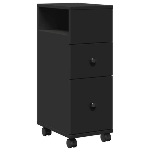 Berkfield Home Narrow Bathroom Cabinet with Wheels Black Engineered Wood - image 1