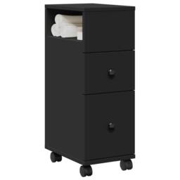 Berkfield Home Narrow Bathroom Cabinet with Wheels Black Engineered Wood - thumbnail 2