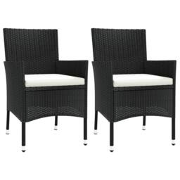 Berkfield Home Garden Chairs with Cushions 2 pcs Black Poly Rattan - thumbnail 1