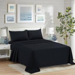 Homes-Linen 100% Egyptian Cotton Thread Count 200 Hotel Quality Flat Sheet in Black - Size: Double