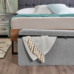 Dprodo Linen Storage Ottoman Folding Foot Rest Stool, 110cm x 38cm x 38cm in Mid Grey - Size: 110 cm x 38 cm x 38 cm - thumbnail 3