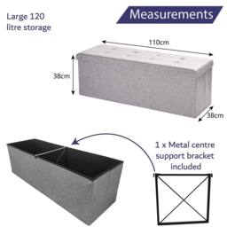 Dprodo Linen Storage Ottoman Folding Foot Rest Stool, 110cm x 38cm x 38cm in Mid Grey - Size: 110 cm x 38 cm x 38 cm - thumbnail 4