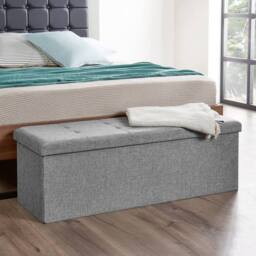 Dprodo Linen Storage Ottoman Folding Foot Rest Stool, 110cm x 38cm x 38cm in Mid Grey - Size: 110 cm x 38 cm x 38 cm - thumbnail 2