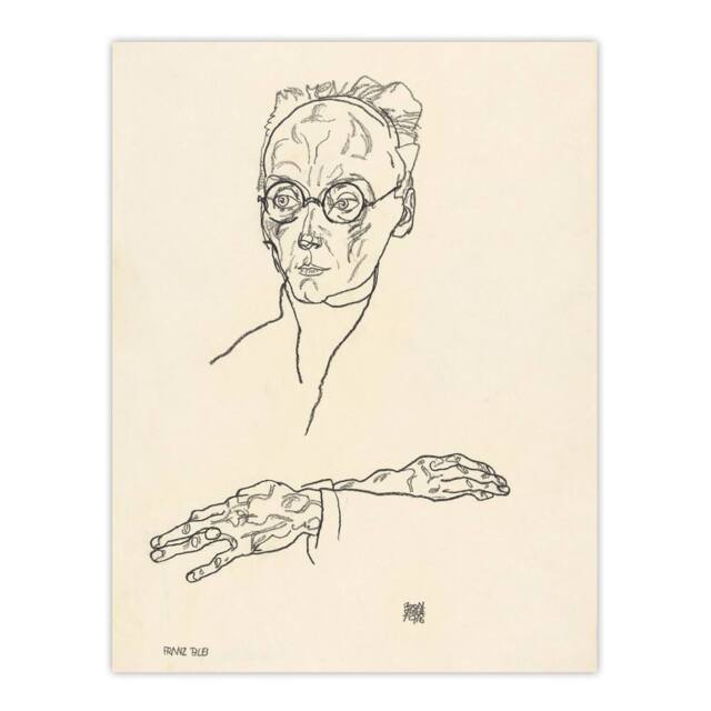 "Artery8 Franz Blei Line Art Portrait Vintage Wall Art Print Egon Schiele in Beige - Size: W12"" x H16""" - image 1