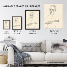 "Artery8 Franz Blei Line Art Portrait Vintage Wall Art Print Egon Schiele in Beige - Size: W12"" x H16""" - thumbnail 3