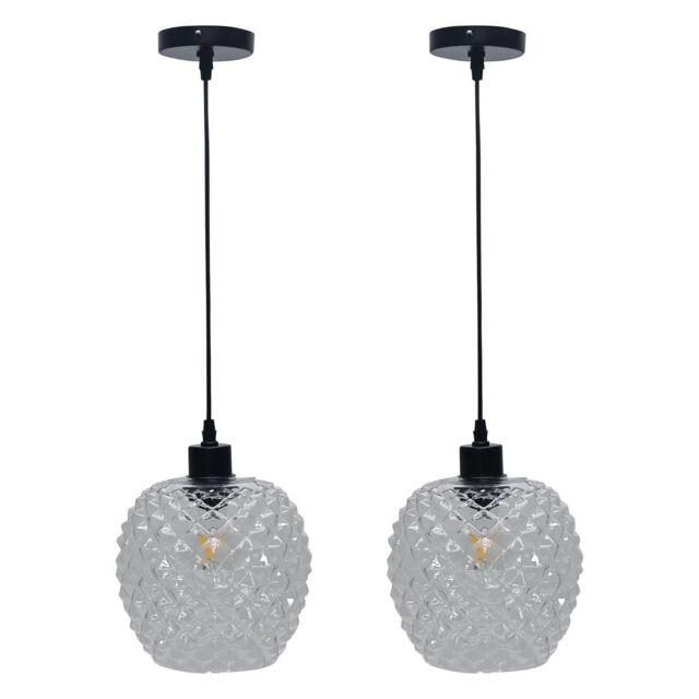 First Choice Lighting Set of 2 Baine - Clear Textured Glass with Black Pendant Fittings - image 1