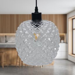 First Choice Lighting Set of 2 Baine - Clear Textured Glass with Black Pendant Fittings - thumbnail 3