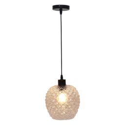 First Choice Lighting Set of 2 Baine - Clear Textured Glass with Black Pendant Fittings - thumbnail 2