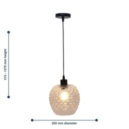First Choice Lighting Set of 2 Baine - Clear Textured Glass with Black Pendant Fittings - thumbnail 8