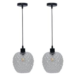 First Choice Lighting Set of 2 Baine - Clear Textured Glass with Black Pendant Fittings - thumbnail 1