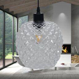 First Choice Lighting Set of 2 Baine - Clear Textured Glass with Black Pendant Fittings - thumbnail 4
