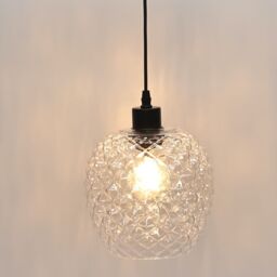 First Choice Lighting Set of 2 Baine - Clear Textured Glass with Black Pendant Fittings - thumbnail 6