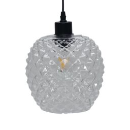 First Choice Lighting Set of 2 Baine - Clear Textured Glass with Black Pendant Fittings - thumbnail 7