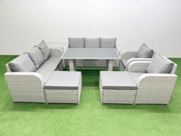 Fimous 10 Seater Rattan Furniture Outdoor Reclining Chair Sets in Light Grey - thumbnail 1